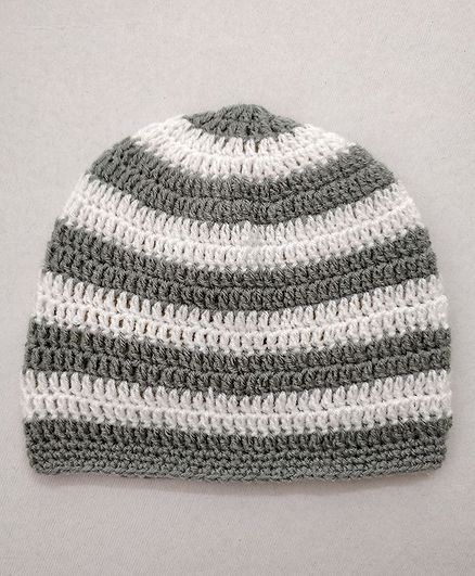 Knit Masters Striped Pattern Cap - Grey & White