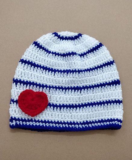Knit Masters Striped Pattern Heart Design Cap - Blue