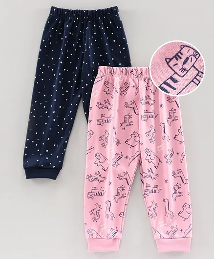 Teddy Full Length Printed Lounge Pant Pack of 2 - Blue Pink