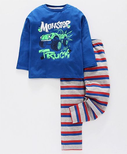 Ventra Full Sleeves Monster Truck Printed Night Suit - Blue