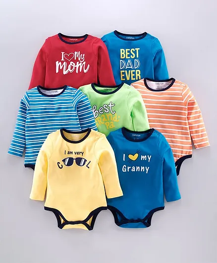 Babyoye Full Sleeves Printed Onesie Pack of 7 - Multicolor