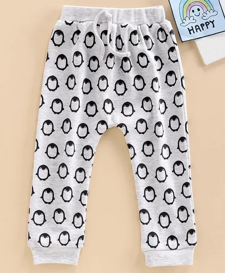 Babyhug Full Length Cotton Diaper Legging Penguin Print - Grey