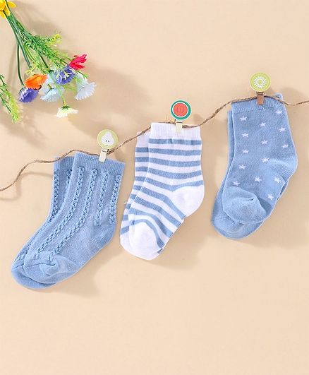 Cutewalk By Babyhug Anti Bacterial Ankle Length Socks Pack of 3 - Blue