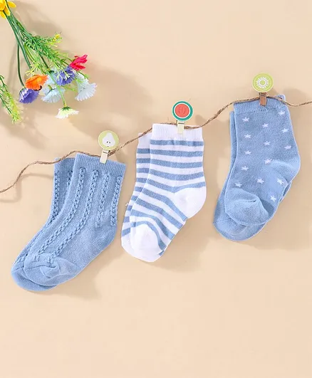Cutewalk By Babyhug Anti Bacterial Ankle Length Socks Pack of 3 - Blue