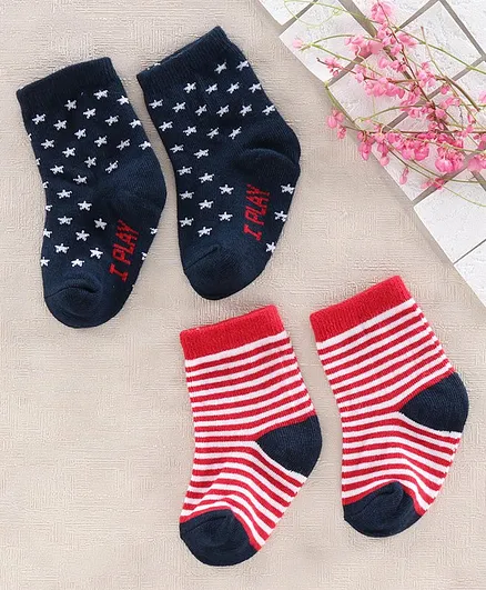 Cute Walk by Babyhug Anti Bacterial Ankle Length Socks Pack of 2 - Blue Red
