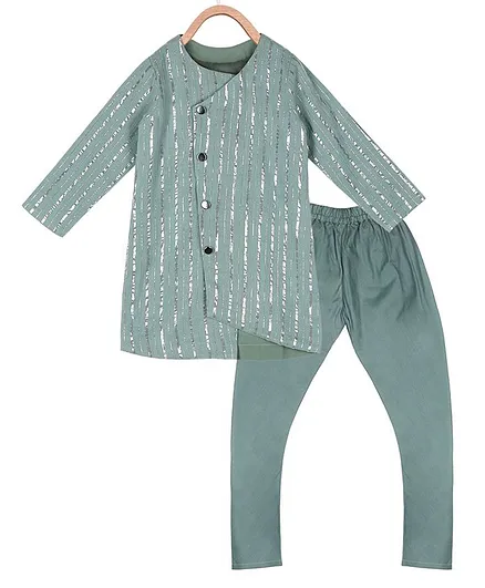 Neha Gursahani Full Sleeves Angarakha Style Zari Work Kurta With Salwar - Green