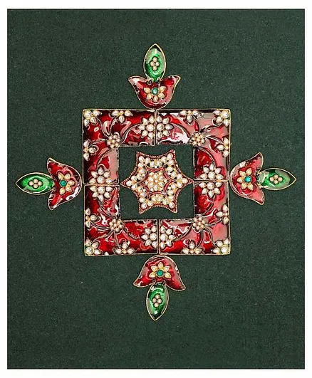 Passion Petals Reusable Metal Rangoli With Diya Red - 9 Pieces