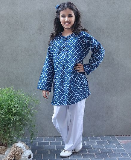 Bellazaara Full Sleeves Checked Kurti With Pajama - Blue