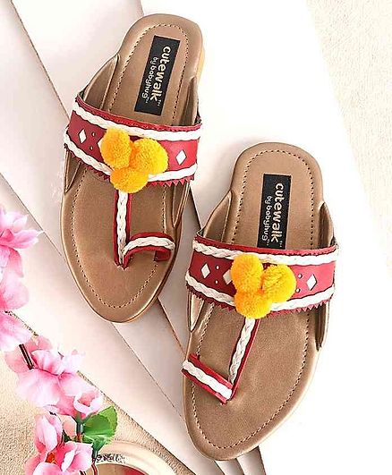 Cute Walk by Babyhug Kolhapuri Chappal Pom Pom Detail - Brown
