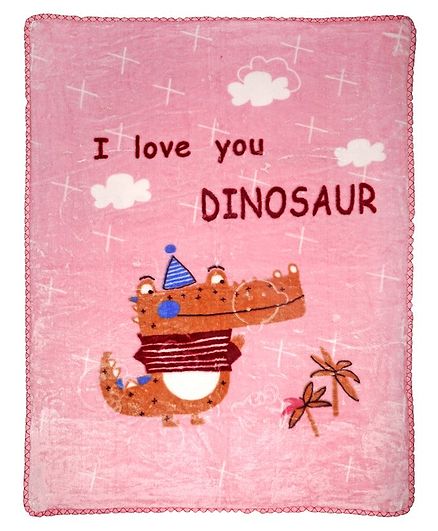 Kidlingss Double Ply Mink Blanket Dinosaur Design - Pink