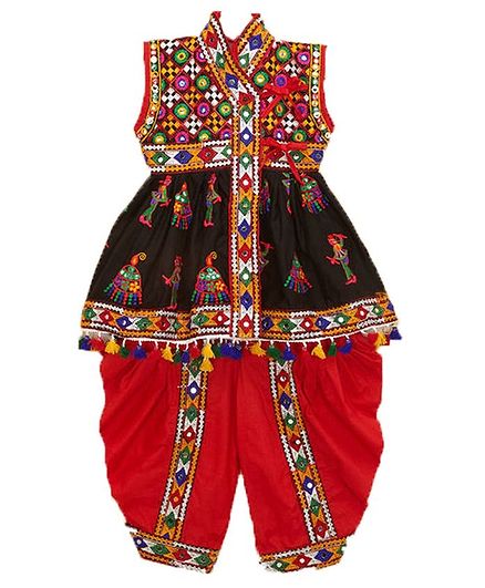 Banjara India Sleeveless All Over Embroidered Kedia Set - Black
