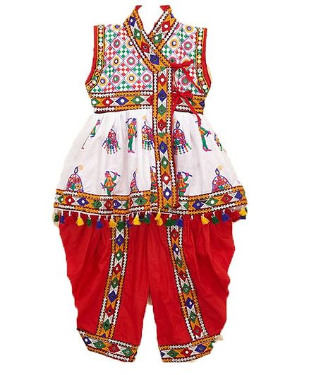 Banjara India Sleeveless All Over Embroidered Kedia Set - White
