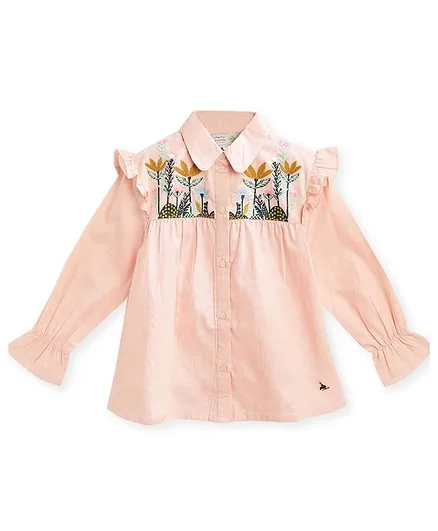 Cherry Crumble By Nitt Hyman Full Sleeves Flower Embroidery Detailing Top - Baby Pink