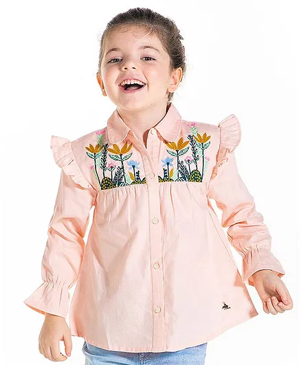 Cherry Crumble By Nitt Hyman Full Sleeves Flower Embroidery Detailing Top - Baby Pink