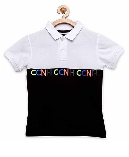 Cherry Crumble By Nitt Hyman Half Sleeves Colour Block Pattern Polo Tee - White & Black