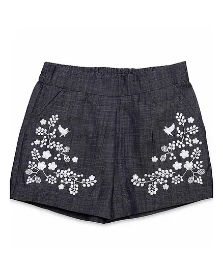 Cherry Crumble By Nitt Hyman Flower Embroidery Detailing Shorts - Grey
