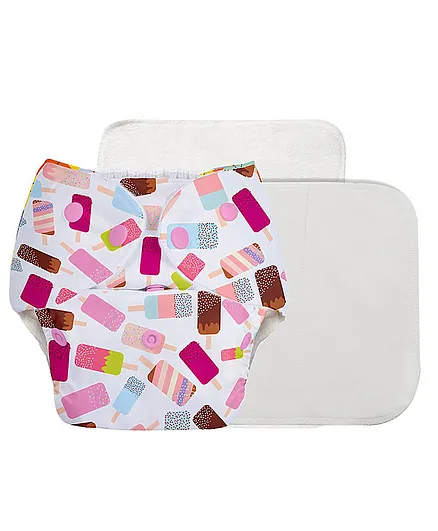 SuperBottoms Basic Pocket Diaper with 2 Inserts Ice Cream Print - White Pink