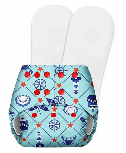 SuperBottoms Basic Pocket Diaper with 2 Inserts Crab Print - Blue