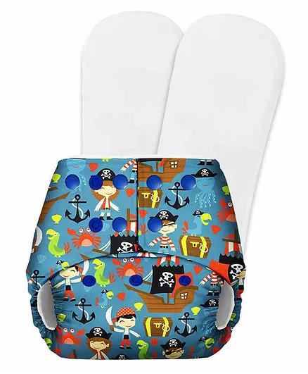SuperBottoms Basic Pocket Diaper with 2 Inserts Pirate Print - Blue