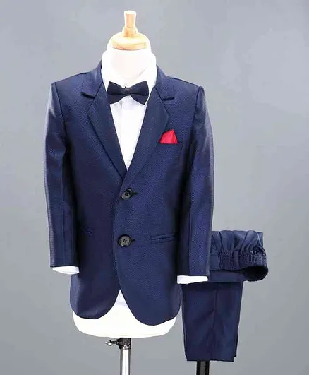 Babyhug 3 Piece Full Sleeves Party Suit With Bow - Electric Blue