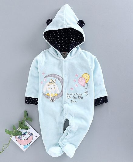 Brats And Dolls Full Sleeves Footed Winter Sleep Suit - Green