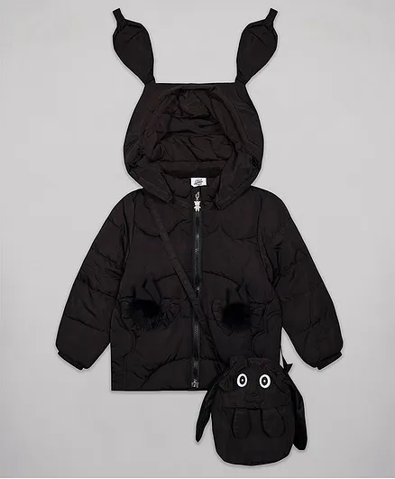 The Sandbox Clothing Co Full Sleeves Owl Pattern Jacket With Sling Bag - Black