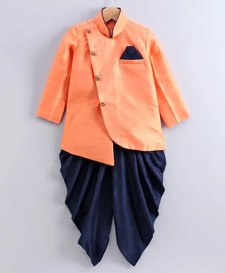 Babyhug Full Sleeves Asymmetrical Kurta & Dhoti Set - Rose Gold