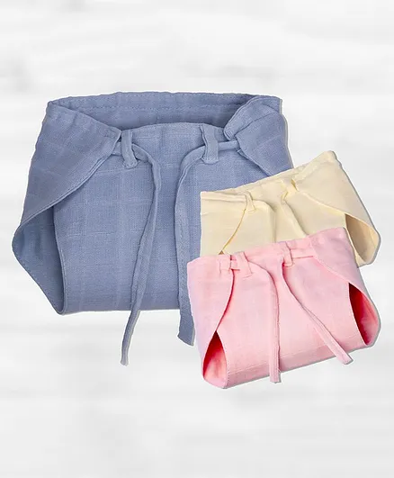 Lollipop Lane Cushioned Small Cloth Diapers With Adjustable String Pack of 3 - Blue Yellow Pink