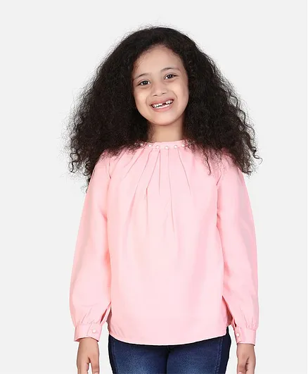 Cutiekins Full Sleeves Pearl Detailed Pleated Top - Peach