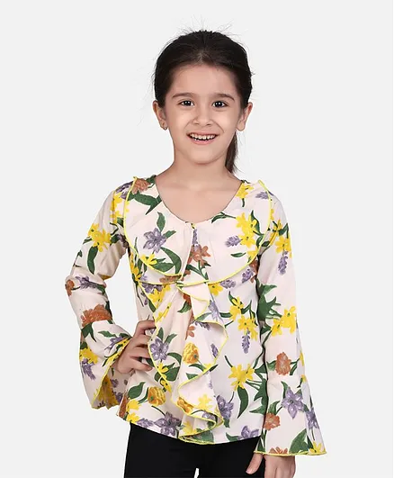 Cutiekins Bell Full Sleeves Flower Print Top - Cream