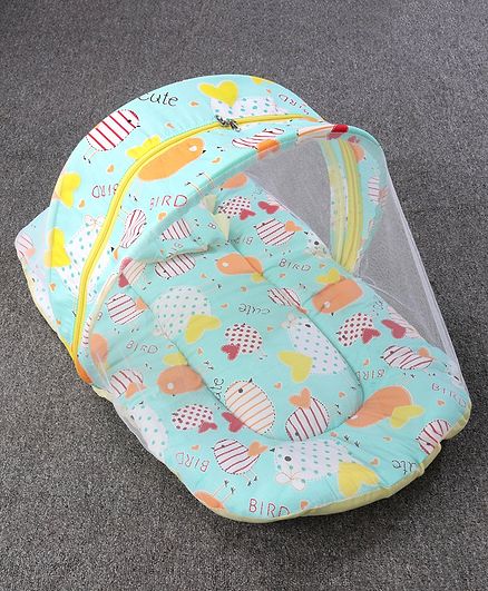 Mattress with Mosquito net Bird Print - Sea Green