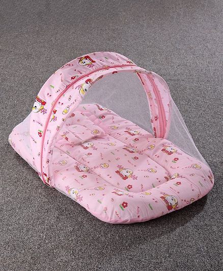 Mosquito Net with Mattress and Pillow Puppy Print - Pink