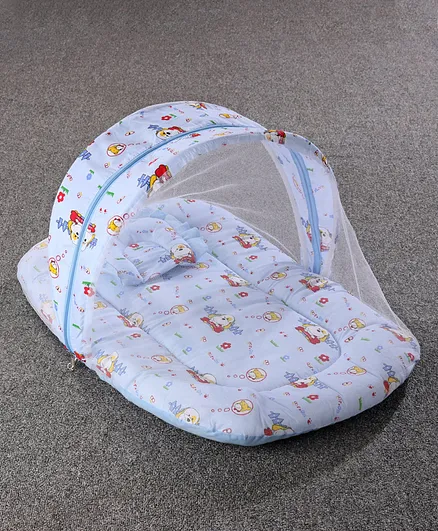 ZOE Cotton Blend Gadda Set with Mosquito Net Puppy Print - Blue