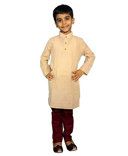 Mittenbooty Full Sleeves Dots Print Kurta With Pyjama Set - Beige
