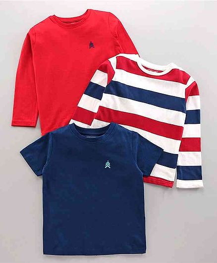 Pine Kids Full & Half Sleeves Solid & Striped Tee Pack of 3 - Red Navy Blue