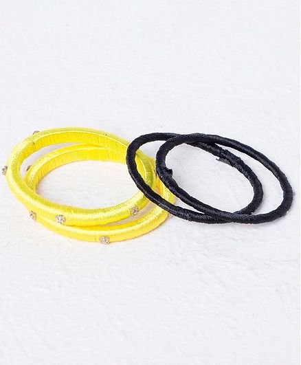 Kidcetra Pack Of 4 Silk Bangles With Stonework - Yellow & Black