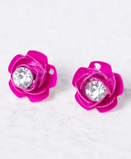 Kidcetra Rose Earrings With A Shiny Stone - Dark Pink