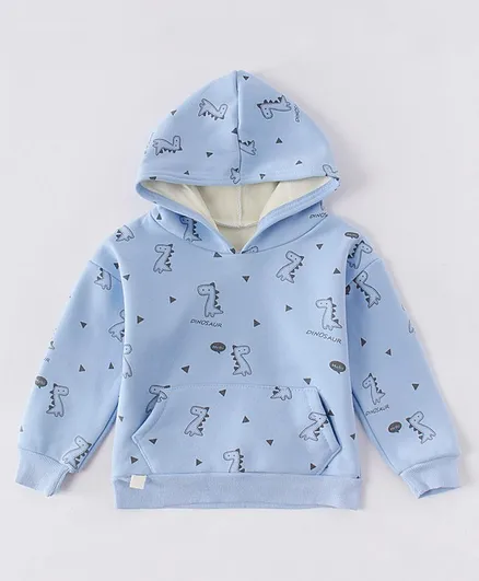 Kookie Kids Full Sleeves Hooded Sweatshirt Dino Print - Light Blue