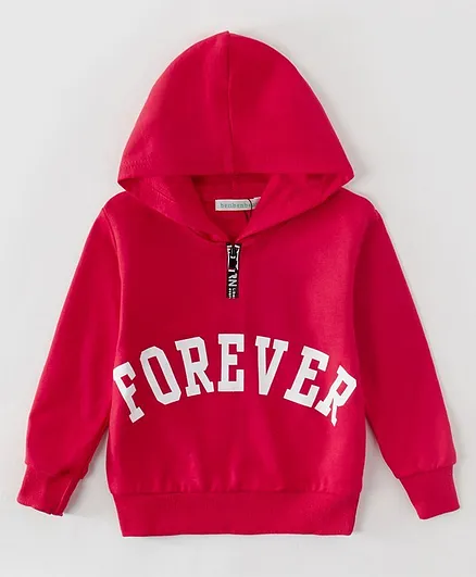 Kookie Kids Full Sleeves Hooded Sweatshirt Forever Print - Red