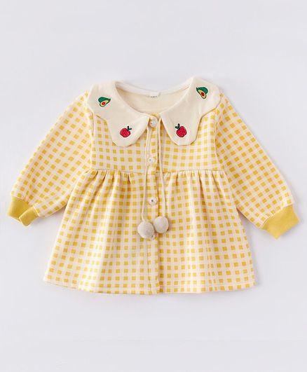 Kookie Kids Full Sleeves Checked Frock - Yellow