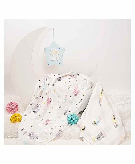 Kicks & Crawl Cotton Swaddles Furry Friend Print Pack of 2 - White Blue