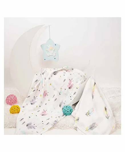 Kicks & Crawl Cotton Swaddles Furry Friend Print Pack of 2 - White Blue