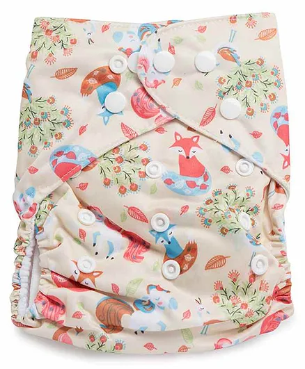 Kicks and Crawl Reusable Cloth Diaper with Insert Fox Print - Cream