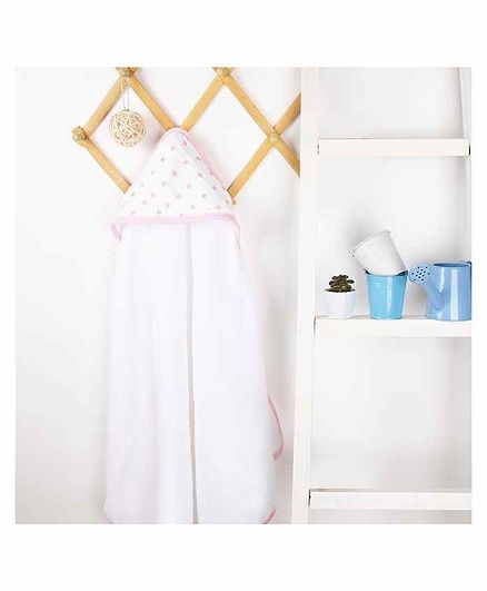 Kicks & Crawl Baby Stars Muslin Hooded Towel - White Pink