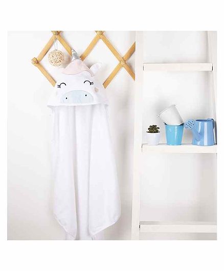Kicks & Crawl Unicorn Design Hooded Towel - White