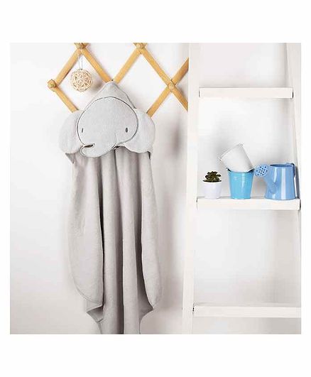 Kicks & Crawl Elephant Design Hooded Towel - Grey