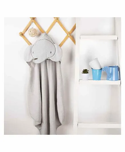 Kicks & Crawl Elephant Design Hooded Towel - Grey