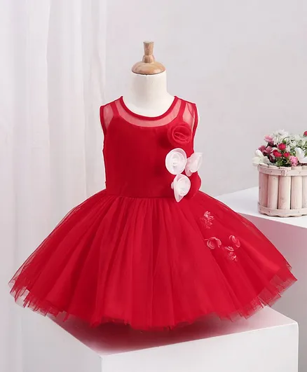 Bluebell Knee Length Party Frock - Red