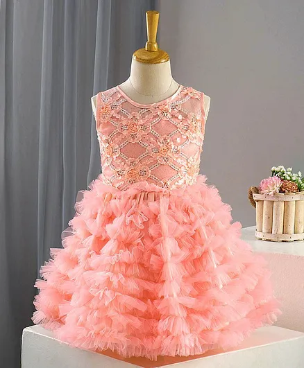 Bluebell Sleeveless Party Frock - Peach