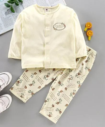 ToffyHouse Full Sleeves Night Suit Floral Print - Cream